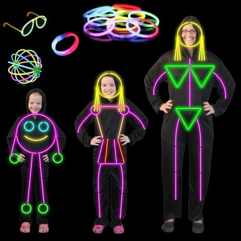 glow stick people costumes......who needs a flashlight, not me Glow Stick Costume, Trophy Costume, Glowstick Costume, Stick Man Costume, Glow Stick Ideas, Stick Costume, Glow Costume, Neon Cake, Glow Stick Wedding