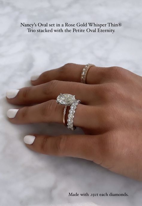 Multiple Rings On Hand With Wedding Ring, Big Moissanite Engagement Ring, Oval Engagement Rings With Wedding Bands, Oval Engagement Ring With Thick Band, Oval Wedding Stack, Chunky Diamond Wedding Band, Oval Engagement Ring Stack, Oval Wedding Ring Set, Oval Wedding Band