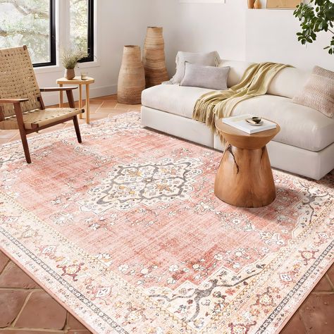 Pink Area Rug Living Room, Pink Rug Living Room, Pink Boho Rug, Distressed Floors, Feminine Living Room, Living Room Pink, Shabby Chic Decor Living Room, Rugs Pink, Pink Rugs