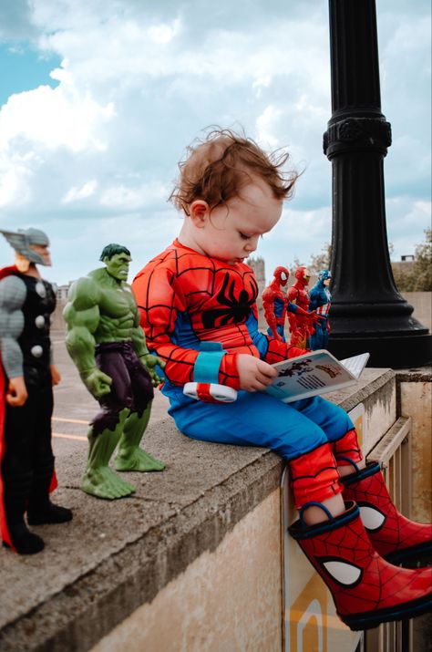 3rd Birthday Pictures, Superhero Photoshoot, Birthday Photoshoot Ideas Boys, 3rd Birthday Boys, Mother Baby Photography, Baby Milestones Pictures, Boy Photo Shoot, Spiderman Theme, Spiderman Birthday Party