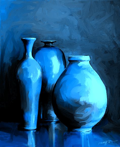 Monochromatic Painting Ideas Monochrome, Blue Monochromatic Painting, Monochromatic Painting Ideas, Monotone Art, Monochromatic Painting, Blue Vases, Monochrome Painting, Monochromatic Art, Geometric Pattern Art