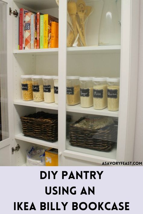 Ikea Billy Pantry, Ikea Pantry Ideas, Billy Bookcase Pantry, Bookshelf Pantry, Bookcase Pantry, Ikea Kitchen Pantry, Pantry Hacks, Ikea Pantry, Billy Ikea