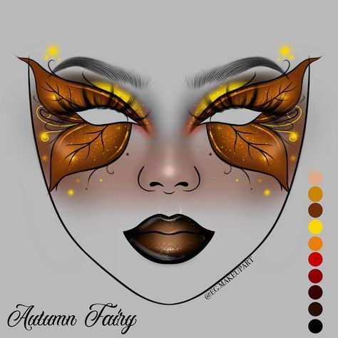 Maple Leaf Makeup, Fall Makeup Designs, Fall Looks Makeup, Fall Fairy Makeup Autumn, Lumiere Makeup Beauty And The Beast, Autumn Leaf Makeup, Thanksgiving Makeup Ideas Step By Step, Autumn Inspired Makeup, Fall Fairy Drawing