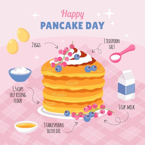 National Pancake Day, Happy Pancake Day, Food Posters, Shrove Tuesday, Food Drawings, Recipes Book, Day Illustration, Pancake Day, Cute Food Drawings