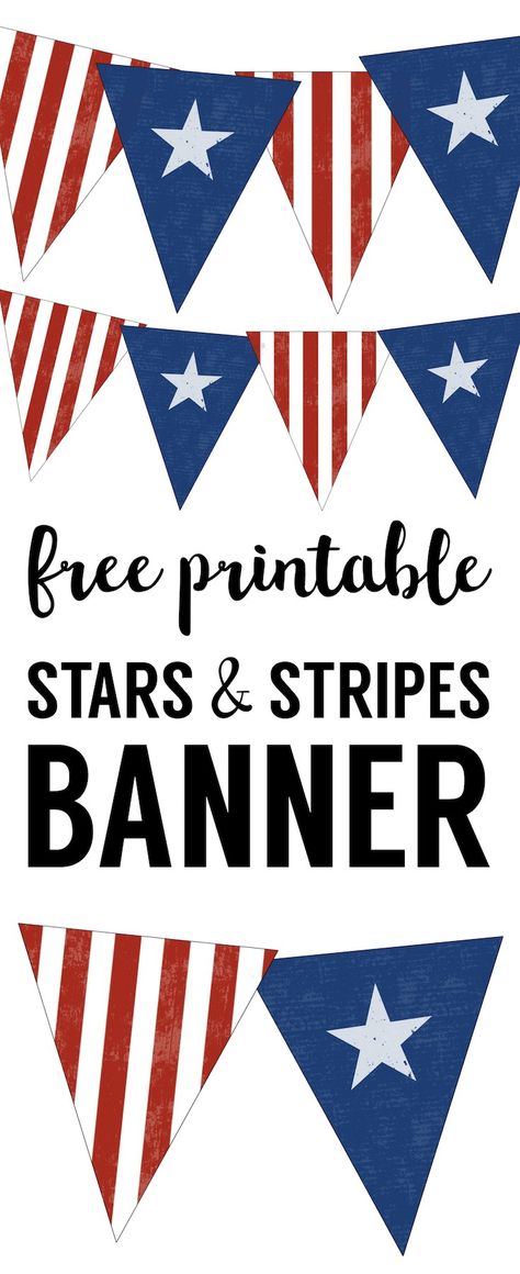 Stars and Stripes Banner Free Printable. Decorate for a party or BBQ with this American flag inspired banner for Memorial Day, Fourth of July, Veterans Day or any patriotic holiday. Independence day, 4th of July, July 4th Birthday Ideas 18th, Patriotic Classroom, Veterans Day Activities, American Party, Printable Star, 4th Of July Ideas, Diy Aesthetic, Patriotic Crafts, July Ideas