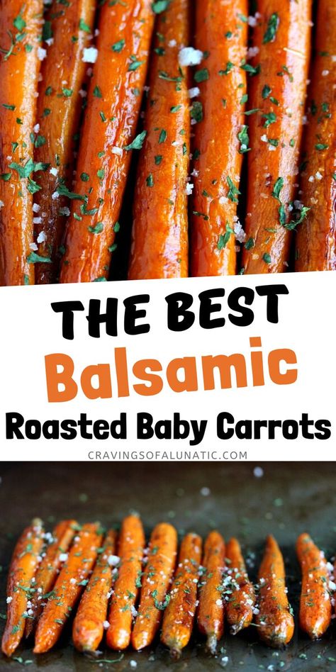 Balsamic roasted baby carrots on a cookie sheet, carrots sprinkled with salt and parsley Balsamic Roasted Carrots, Balsamic Glazed Carrots, Carrots In Oven, Balsamic Carrots, Balsamic Carrots Roasted, Carrots Healthy, Oven Roasted Carrots, Roasted Baby Carrots, Baby Carrot Recipes