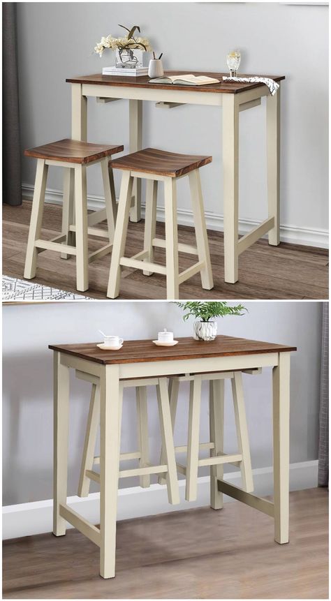 Twenty dining tables that work great in small spaces - Living in a shoebox Kitchen Table For Studio Apartment, Cute Tables For Kitchen, Bar Stool Table Small Spaces, Kitchen Table For Two, 2 Person Table Small Spaces, Small Apt Kitchen Table, Tiny Kitchen Seating, Tall Small Table, Clever Dining Table Small Spaces