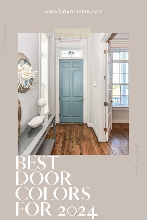 Looking for front door paint colors that make a lasting impression? Dive into our collection of trendy yet timeless shades. Your entryway will thank you! 🌟🚪 2024 Paint Color Trends #HomeExterior #FrontDoorInspiration Inside Front Door Colors Entryway, Light Blue Front Door Sherwin Williams, Colorful Indoor Doors, Steel Blue Front Door, Gray Siding Front Door Color, Robin Egg Blue Front Door, Trending Front Door Colors 2024, Entrance Door Colors Front Entry, Front Door Blue Colors