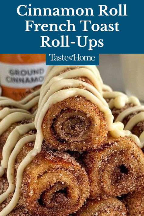 There's no such thing as too much cinnamon sugar. #cinnamonrollfrenchtoastrollups #cinnamonroll #desserts #breakfast Rolled French Toast, Cinnamon Sugar Tortillas Roll Ups, Breakfast Bar Food, Cinnamon Rolls Without Yeast, Cinnamon Roll French, Mini Cinnamon Rolls, Cinnamon Roll French Toast, French Toast Roll Ups, French Toast Rolls