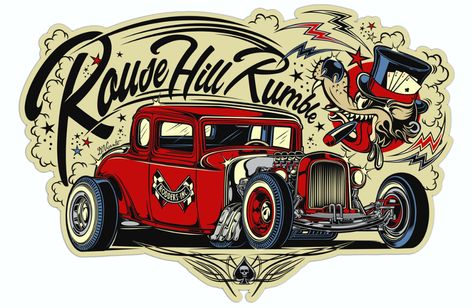 "Rodders Inc." - AUS on Behance Race Car Design Graphics, Мотоциклы Harley Davidson, Arte Pin Up, Pop Art Vintage, Rockabilly Art, Transportation Art, Cnc Art, Logo Pin, Cool Car Drawings