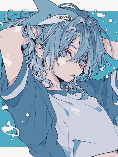 Blue Anime Art, Cute Blue Anime, Blue Haired Characters, Cute Anime Style, Anime Cute Boy, Anime Art Boy, Anime Boy Art, Blue Hair Anime Boy, Anime Character Art