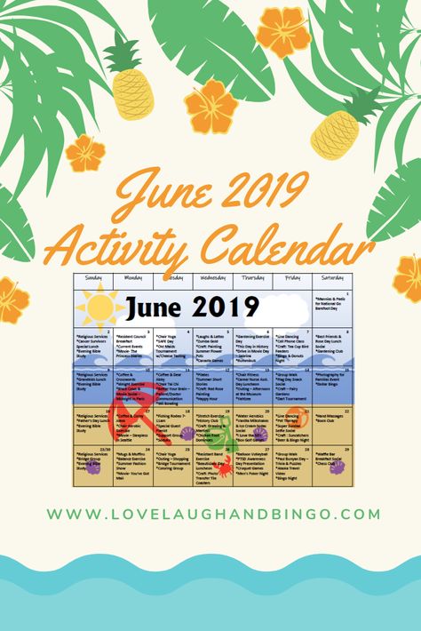 June Activity Calendar for Seniors - June Crafts For Seniors, June Activities For Seniors, Activity Calendar For Seniors, June Ideas, Senior Citizen Housing, Senior Center Activities, June Activities, Activities Director, Ideas For Crafts