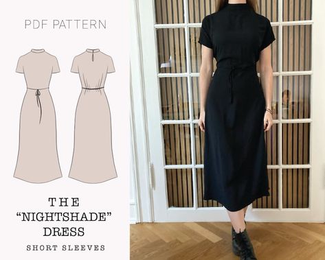 Midi Dress Pattern Sewing, Witchy Sewing Patterns, Dress Pdf Pattern, Printable Sewing Patterns, Couture Mode, Diy Sewing Clothes, Sewing Pattern Sizes, How To Make Clothes, Dress Sewing Pattern