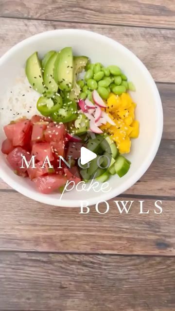 Sizzlefish on Instagram: "When the weather gets hot, 🍣MANGO POKE BOWLS🍣 from @sprinklesandthesmiths are the move!   "This is one of the best things I’ve eaten lately! It was about 95 degrees last week and so cooking sounded like something I didn’t want to do😂 After getting an amazing shipment from @sizzlefishfit I knew I had to use their Sashimi grade Ahi tuna for poke bowls. It’s SO fresh and delicious! Add some bright mango and you have a perfect summer meal. I love adding edamame for additional protein. The marinade for the tuna is so light and refreshing. It takes just minutes to put this bowl together🙌🏻"  2 @sizzlefishfit Sashimi grade ahi tuna steaks, cubed. 1 cup cooked jasmine rice (I use frozen rice from @wholefoods ) 1/2 cup diced mango 2 oz shelled edamame (I also get this Tinned Tuna Poke Bowl, Spicy Tuna Poke Bowl Recipe, Raw Tuna Poke Bowl, Yellowfin Tuna Poke Bowl, Spicy Ahi Tuna Poke Bowl, Ahi Tuna Steaks, Frozen Rice, Shelled Edamame, Ahi Tuna Steak