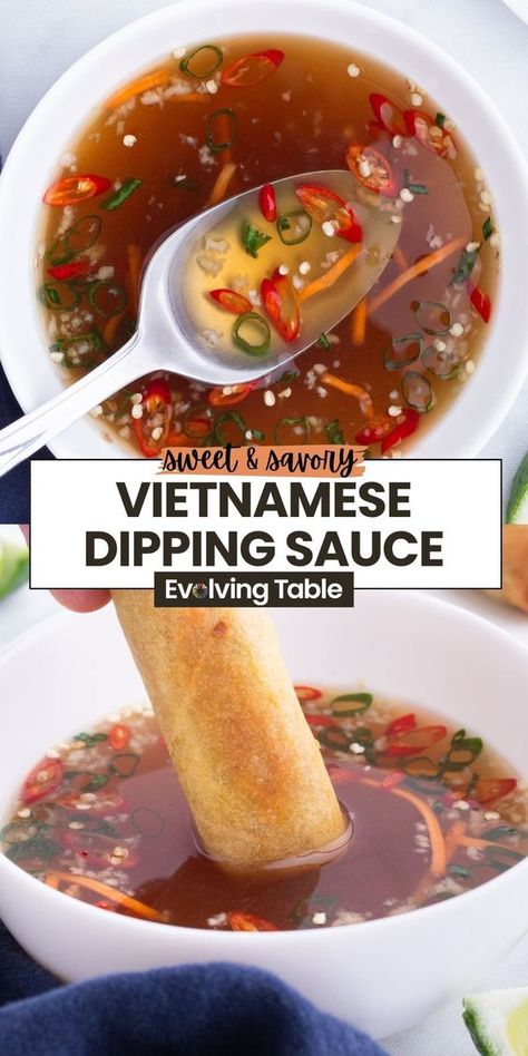 Vietnamese Fish Dipping Sauce, or nước chấm, is a simple mix of fish sauce, lime juice, sugar, and peppers that delivers a TON of complex sweet and savory flavors. While the basic ingredients remain the same, you can easily customize the ratios slightly to better fit your taste preference using our recipe below. Pork Belly Dipping Sauce, Fish Sauce Recipe Vietnamese, Vietnamese Spring Rolls Sauce, Fish Dipping Sauce, Fish Sauce Recipe, Asian Dipping Sauce Recipes, Vietnamese Sauce, Dipping Sauce Recipes, Vietnamese Dipping Sauce