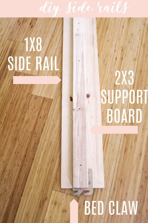 DIY Side Rails for Twin Bed. How to make your own bed rails for an antique bed. If you bought a vintage headboard and footboard, you can build your own frame for it! Click through for the easy to follow tutorial. If you find an affordable bed mission slats and rails, here's what to do Build A Twin Bed Frame, Diy Bed Side Rails, How To Make Side Rails For Bed, Bedrails Ideas, Diy Footboard, Diy Bed Rail, Diy Twin Bed Frame, Making A Bed Frame, Diy King Bed