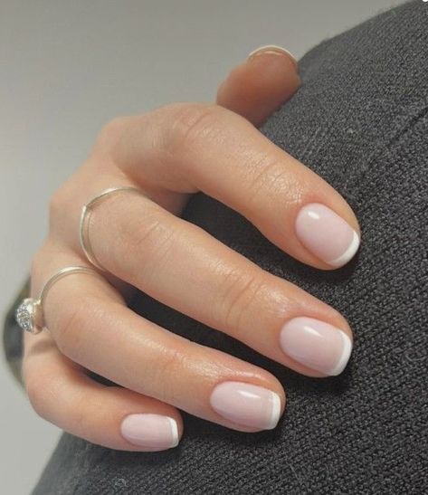 Grad Nail Ideas Short, Class Nails Simple, Shellac Wedding Nails For Bride, French Manicure Short Nails Natural, Nail Design Simple Classy, Squoval Bridal Nails, Natural Looking Gel Nails Short, Natural Nail French Manicure, Nails Almond Short French