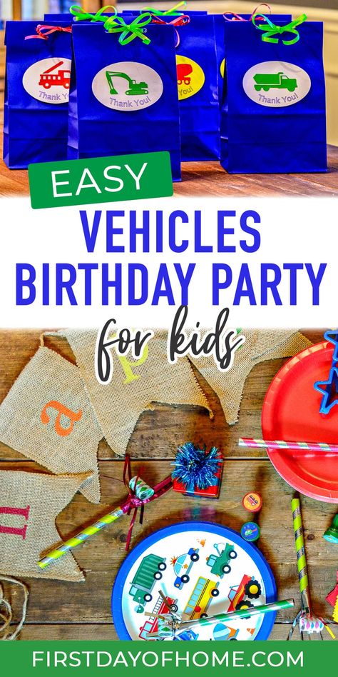 Plan the perfect kids birthday party with this vehicles birthday party theme, including party supplies, paper goods, party favors, cake toppers, and more! #firstdayofhome Transportation Theme Birthday Party, Transportation Theme Birthday, Vehicles Birthday Party, Transportation Birthday Theme, Truck Theme Birthday, Transportation Birthday Party, Transportation Party, Transportation Birthday, 2nd Birthday Boys