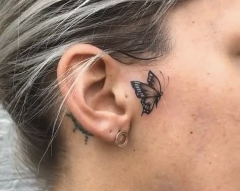 Around Ear Tattoo, Side Burn Tattoos, Butterfly Face Tattoo, Small Face Tattoo, Sideburn Tattoo, Present Tattoo, Small Face Tattoos, Personal Tattoos, Face Tats