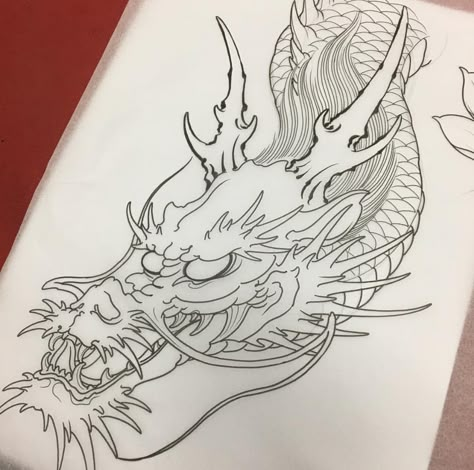 Dragon Head Japanese, Japanese Dragon Head Drawing, Japanese Dragon Head Tattoo, Irezumi Dragon Tattoo, Dragon Tattoo Outline, Dragon Tattoo Stencil, Dragon Tattoo Drawing, Dragon Head Tattoo, Japanese Dragons