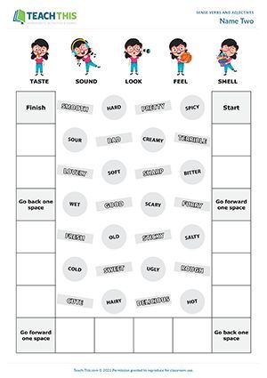 ESL Sensory Adjectives Game - Speaking Activity - Intermediate (B1) - 25 minutes In this five senses board game, students name two things that match with sensory adjectives. Five Senses Board, Adjective Games, Adjectives Esl, Verbs And Adjectives, Speaking Activity, Parts Of Speech Activities, Esl Games, The Five Senses, Esl Resources