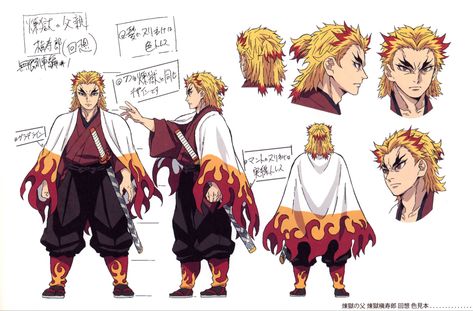 Rengoku Character Sheet, Demon Slayer Shinjuro Rengoku, Demon Slayer Character Design Sheet, Demon Slayer Concept Art, Kny Reference Sheet, Character Design References Sheet, Demon Slayer Character Sheet, Adventure Time Crossover, Family Reference