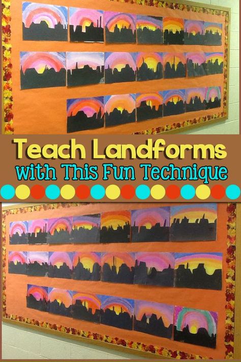 Learn how to make a beautiful art display for southwest landforms. Your students will love this United States project. #activities #4thgrade #socialstudies Social Studies For Kids, Upper Elementary Art, Social Studies Projects, 4th Grade Social Studies, Southwest Region, 2nd Grade Art, Landform, 4th Grade Art, Social Studies Elementary