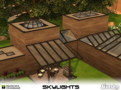 Skylights!!! There are several different types of skylights in this set. Use bb.moveobjects to place the skylights. Also 3 skylights to match the Chesham construstionset. Make sure that your game is fully patched and up to date for this set to show and work correctly in the game. Have fun playing! Die Sims 4, Sims Building, Sims Games, Sims House Design, Sims 4 Downloads, Sims 4 Update, Sims 4 Cc Furniture, Sims 4 Collections, Glass Roof