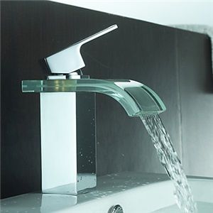 Glass Waterfall Bathroom Sink Faucet Single Hole Mixer Tap Fabulous Bathrooms, Glass Bathroom Sink, Led Faucet, Glass Waterfall, Small Bathroom Tiles, Relaxing Bathroom, Waterfall Bathroom, Bathroom Faucets Waterfall, Glass Vessel Sinks