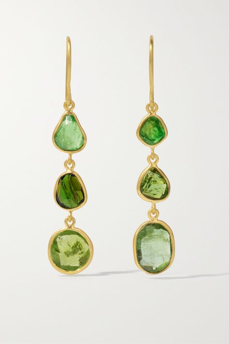 The tonal-green tourmalines in Pippa Small's earrings beautifully complement brown and hazel eyes - we suggest styling your hair off your face to really make them pop. They're handmade from 18-karat gold that's softly brushed and fall just below the jawline. Brown And Hazel Eyes, Styling Your Hair, Green Amethyst Earrings, Tourmaline Earrings, Hazel Eyes, Jewelry Lookbook, Fall Jewelry, Green Earrings, Rose Gold Jewelry