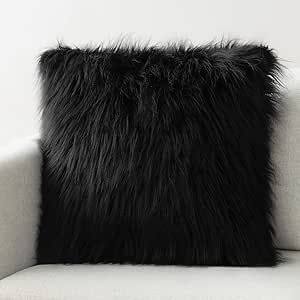 Phantoscope Faux Fur Solid Decorative Pillow Cover Fluffy Throw Pillow Mongolian Luxury Fuzzy Pillow Case Cushion Cover for Bedroom and Couch, Black 22 x 22 Inches, Pack of 1 Couch Black, Fluffy Throw Pillows, Fuzzy Pillows, Faux Fur Pillow, Fur Pillow, Luxury Pillows, Faux Fur Throw Pillow, Throw Pillow Inserts, Fur Throw Pillows