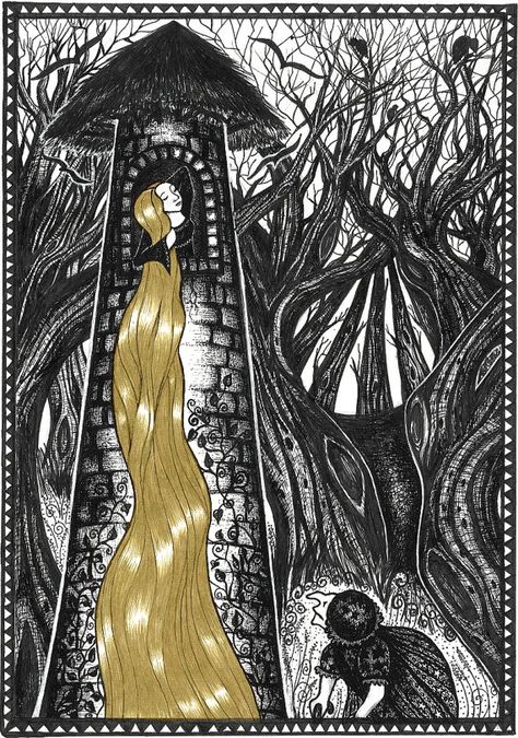 Rapunzel - limited edition print - Fairy Tale Art Rapunzel Illustration Fairytale, Rapunzel Illustration, Folktale Illustration, Rapunzel Fairy Tale, Forest Folklore, Rapunzel Art, Fairy Tale Projects, Twisted Fairytales, Fairytale Disney