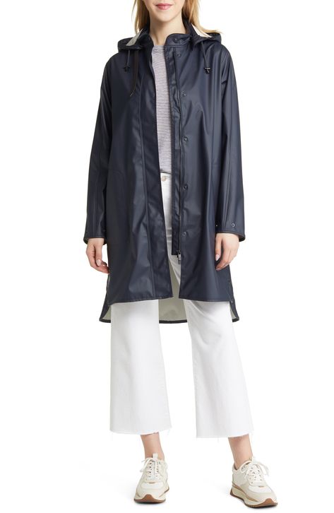 Ilse Jacobsen Rain Slicker available at #Nordstrom Plus Size Raincoat, Womens Rain Jacket, Raincoat Fashion, Rain Slicker, Longline Jacket, Rain Jacket Women, Ilse Jacobsen, Hooded Raincoat, Raincoats For Women