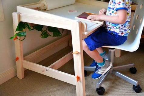 Loving IKEA children's tables - FLISAT Children's desk and table - how we montessori Kids Table With Storage, Diy Kids Desk, Basic Woodworking Projects, Kids Desk Storage, Diy Study Table, Printable Woodworking Plans, Diy Kids Table, 2x4 Wood Projects, 2x4 Wood