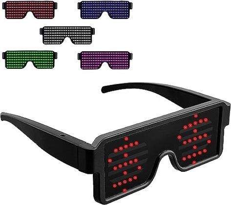 Suruid Upgrade Dynamic LED Glowing Glasses USB Rechargeable Light Up Glasses with Flashing Neon 11 Patterns Luminous Glasses Cyberpunk Visor, Light Up Glasses, Glowing Glasses, Led Glasses, Rechargeable Light, Glow Party, Pretty Cool, Night Club, Colored Glass