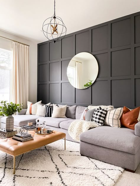 Black Accent Wall Living Room, Black Accent Wall, Black Accent Walls, Accent Walls In Living Room, House Dream, Updating House, Living Room Accents, Living Room Grey, Home Trends