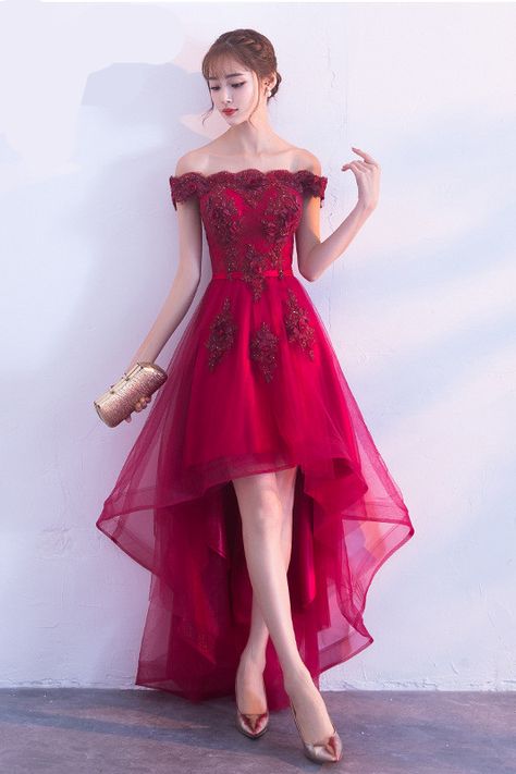 Buy Fleepmart New Wine Red Boat Neck Cocktail Dress Embroidery Tea-Length Formal Dress Party Gown at fleepmart.com! Free shipping to 185 countries. 45 days money back guarantee. Card Dress, High Low Prom Dress, Tulle Dresses, High Low Prom Dresses, Tulle Homecoming Dress, Burgundy Lace, Red Prom, Women Formals, Formal Dresses For Women