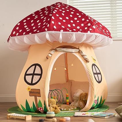 Mushroom Tent, Play Tents For Kids, Tent House For Kids, Tent Playhouse, Indoor Tent, Toddler Tent, Enchanted Mushroom, Kids Cubby, Sleepover Tents