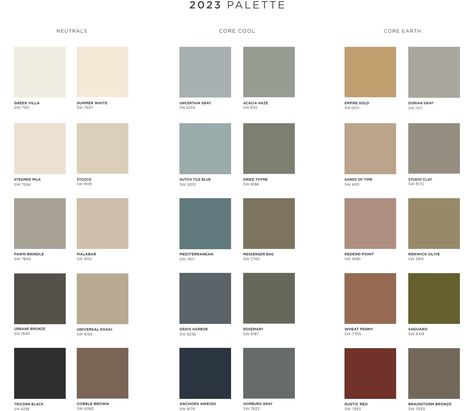 Earthy Living Room Colors, 2023 Palette, Panels Bedroom, Riverside Cottage, Earthy Living Room, Hallway Colours, Wall Panels Bedroom, Winter Palette, Paint Palettes