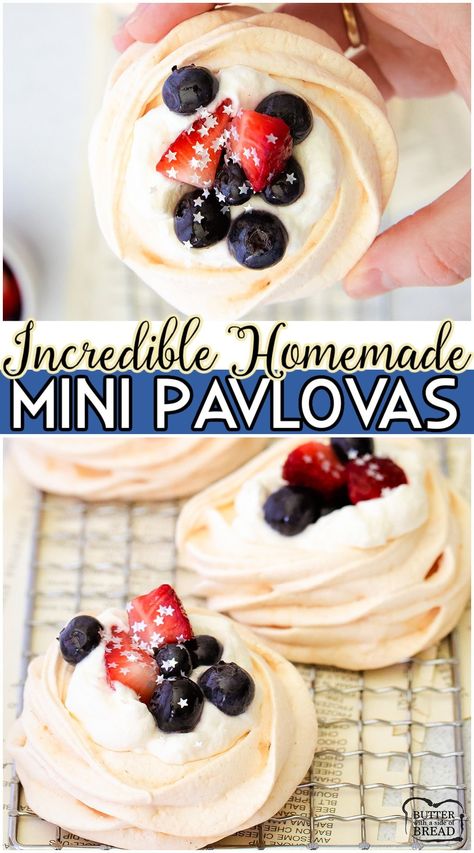 Mini Pavlovas are like a tasty and addictingly delicious meringue shells filled and topped with everything from whipped cream to lemon curd. This mini pavlovas shells recipe gives you the opportunity to try any filling you want for your individual pavlova dessert. Meringue Shells Recipe, Individual Pavlova, Mini Pavlova Recipe, Meringue Shells, Recipes With Coconut Cream, Australian Desserts, Mini Pavlovas, Pavlova Dessert, Mini Meringues