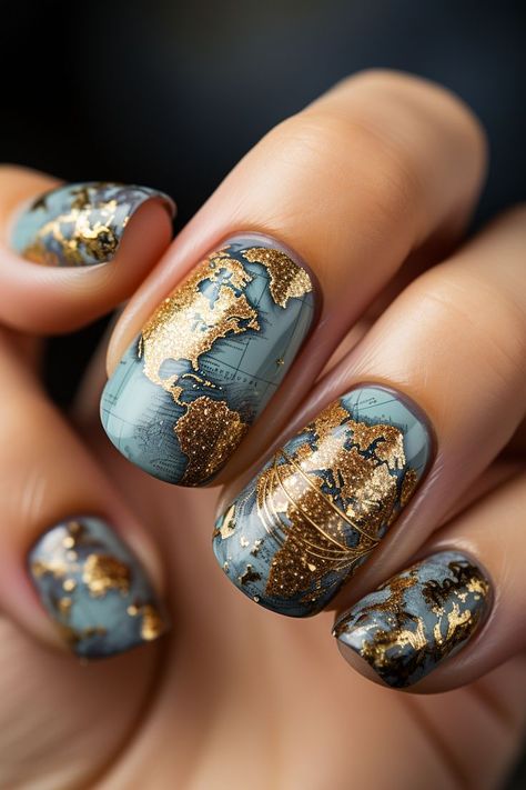 Get inspired by these stunning globe-trotter nails featuring world map patterns! 🌐✨ Perfect for short nail inspo and back-to-school nails, these designs let you carry the wanderlust on your fingertips. 📚🎒 Whether you're a teacher or a student, these unique nail art ideas add a touch of adventure to your style. 🗺️🎨 Follow for more creative nail designs and stay ahead in the teacher nails designs trend! ✨👩‍🏫🎉 Map Nails, Classy Nail Art Ideas, Fall Nail Trends, Map Globe, Trendy Nail Art, Fall Nail Art, Nail Art Ideas, Fall Nail, Nail Art Inspiration