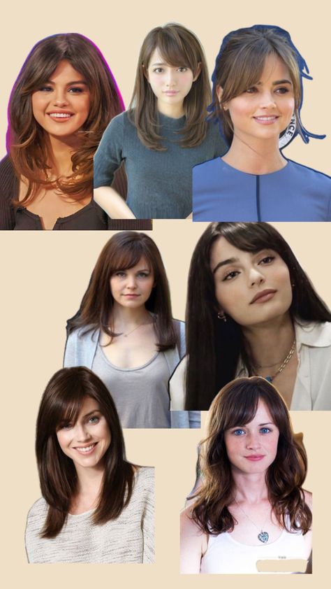 Long, Brunette hair for round faces Bangs For Long Hair, Long Brunette Hair, Long Brunette, Long Hair With Bangs, Round Faces, Hairstyles For Round Faces, Brunette Hair, Round Face, Long Hair