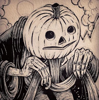 PUMPKINROT.COM: What's Brewing: pumpkins Pumpkin Man Drawing, Smashed Pumpkin Drawing, Spooky Music, Pumpkin People, Etching Tattoo, Pumpkin Field, Pumpkin Drawing, Pumpkin Man, Halloween Film