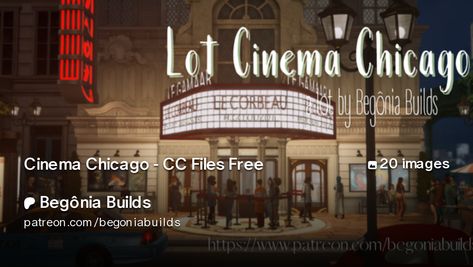 Cinema Chicago - CC Files Free | Begônia Builds Sims 4 Home Theater Cc, Sims 4 Movie Theater, Sims 4 Cinema, Sims 4 Build, Sims 4 Game, Building Ideas, Sims 4 Houses, You Are Amazing, Sims 4 Cc