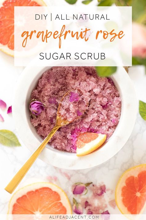 Organic Body Scrub, Pink Rose Petals, Salt Scrubs, Skincare Recipes, Apple Stem, Sugar Scrub Recipe, Diy Body Scrub, Free Skincare, Grapefruit Essential Oil