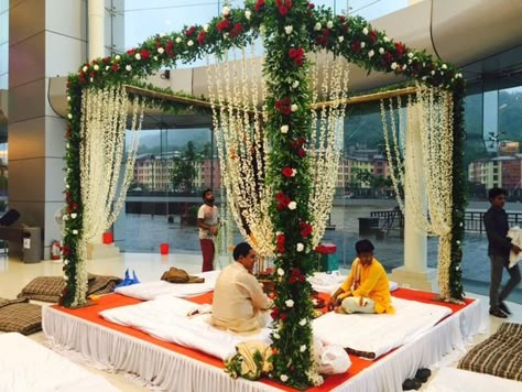 Photo of Green Floral Mandap with White and Red Roses Green Mandap, Hindu Wedding Decorations, Indian Wedding Decorations Receptions, Indian Wedding Ideas, Mandap Design, Wedding Hall Decorations, Wedding Background Decoration, Wedding Entrance Decor, Saree Photos