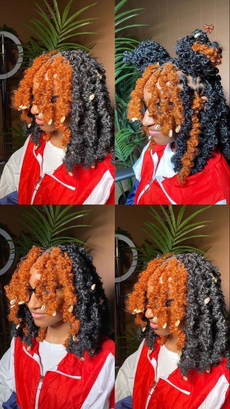 Ginger peekaboo bob butterfly locs Butterfly Locs Two Colors, Natural Butterfly Locs, Two Tone Butterfly Locs, Layered Butterfly Locs, Butterfly Locs Bangs, Orange Butterfly Locs, Butterfly Locs With Highlights, Red Locs Hairstyles, Multicolored Locs