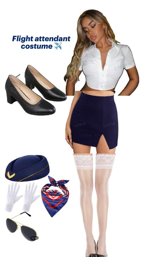 Flight attendant Flight Attendant Costume, Flight Attendant Fashion, Hot Halloween Outfits, Pretty Halloween Costumes, Duo Halloween Costumes, Halloween Party Outfits, Hallowen Costume, Halloween Costumes Friends, Scary Halloween Party