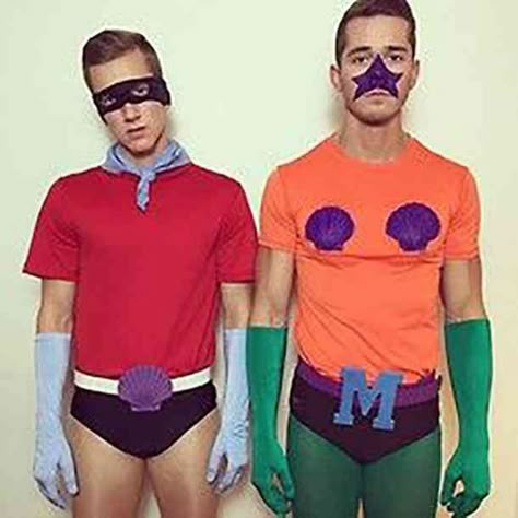 The 20 Best Gay Couples Halloween Costume Ideas | YourTango #Halloween #gay #gaypride #queer Gay Halloween Costumes, Barnacle Boy, Gay Costume, Meme Costume, Halloween Costumes Diy Couples, Fairy Halloween Costumes, Mermaid Man, Easy Diy Costumes, Clever Halloween Costumes