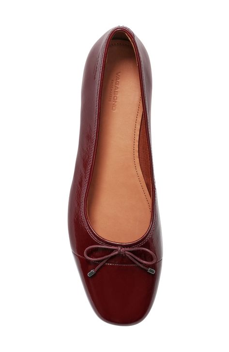 A dainty bow detail adds a sophisticated flourish to a classic ballet flat shaped from smooth suede. Leather upper and lining/synthetic sole Imported Vagabond Ballet Flats, Red Ballet Flats, Trendy Flats, Pretty Ballerinas, Ballerina Pumps, Daily Outfit Inspiration, Red Flats, Debossed Logo, Womens Ballet Flats